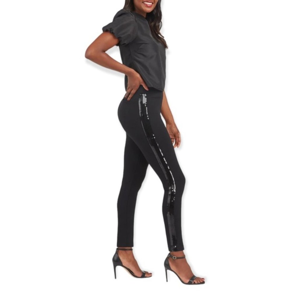 Spanx Perfect Black Pant with Sequin Tuxedo stripe - Picture 2 of 9